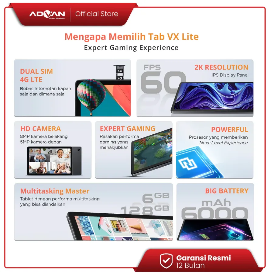 ADVAN Notebook Tab Vx Lite 10.4 Octa Core 2.0Ghz Tablet Dual Sim Card 4G LTE