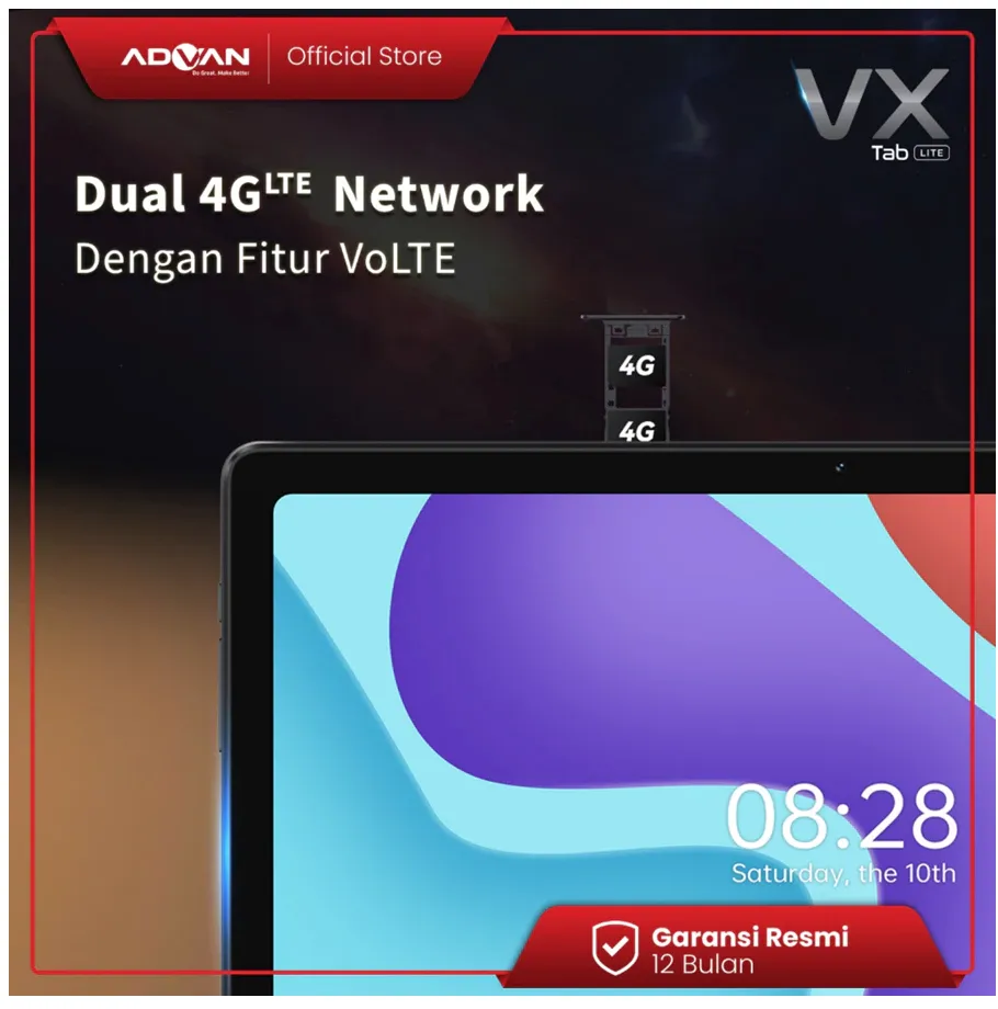 ADVAN Notebook Tab Vx Lite 10.4 Octa Core 2.0Ghz Tablet Dual Sim Card 4G LTE