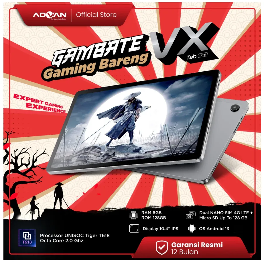 ADVAN Notebook Tab Vx Lite 10.4 Octa Core 2.0Ghz Tablet Dual Sim Card 4G LTE