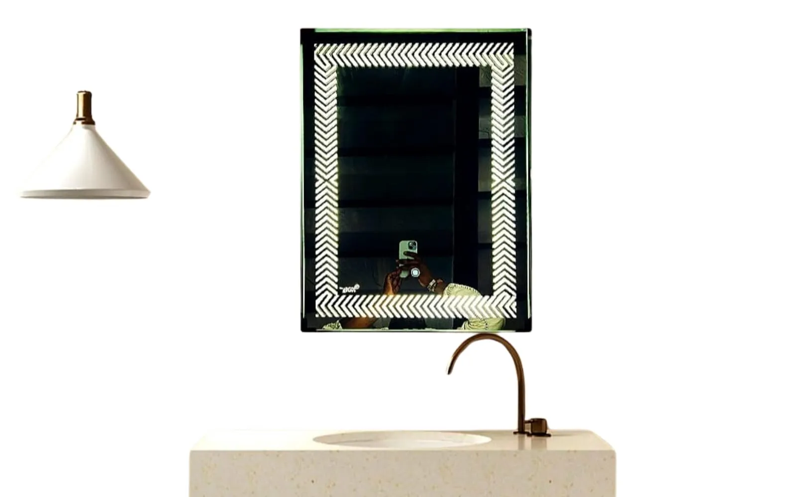BGH Wall-Mounted LED Mirror with Touch Sensor | 3 Light Levels (Warm White, White, Yellow) | Designer Mirror for Living Room, Bedroom, Dressing Room & Hallway,1 Year Warranty
