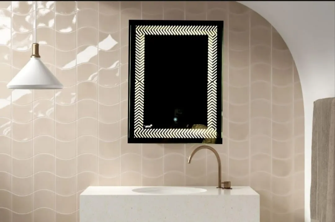 BGH Wall-Mounted LED Mirror with Touch Sensor | 3 Light Levels (Warm White, White, Yellow) | Designer Mirror for Living Room, Bedroom, Dressing Room & Hallway,1 Year Warranty