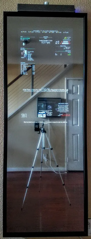 Framed Full-Length Dual Display Google Assistant Smart Mirror - 32" Samsung 4K QLED (X2) in a  60" X 30" X 2" Satin Black Aluminum Frame