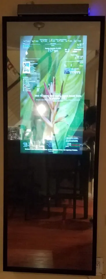 Framed Full-Length Dual Display Google Assistant Smart Mirror - 32" Samsung 4K QLED (X2) in a  60" X 30" X 2" Satin Black Aluminum Frame