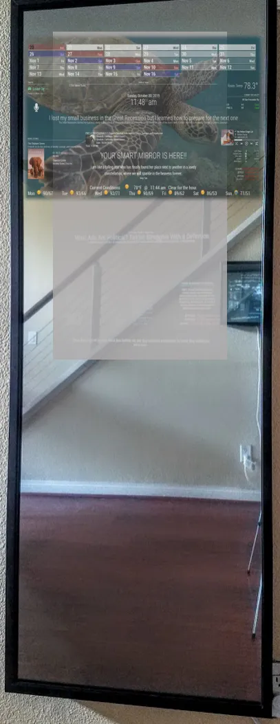 Framed Full-Length Dual Display Google Assistant Smart Mirror - 32" Samsung 4K QLED (X2) in a  60" X 30" X 2" Satin Black Aluminum Frame