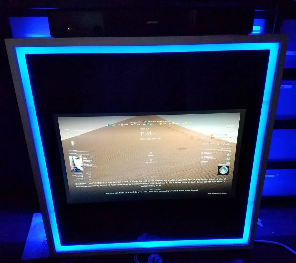 Framed Google Assistant Mirror w/Bright Vanity Light-32" Samsung 4K QLED in 30"X40"X3" Wood Frame