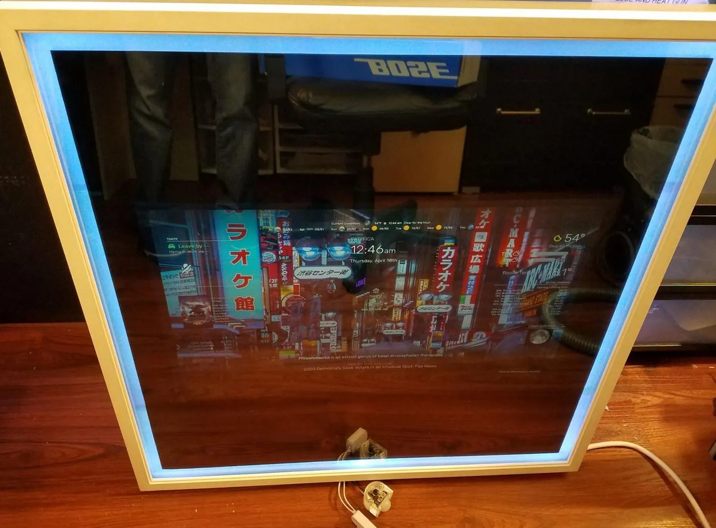 Framed Google Assistant Mirror w/Bright Vanity Light-32" Samsung 4K QLED in 30"X40"X3" Wood Frame