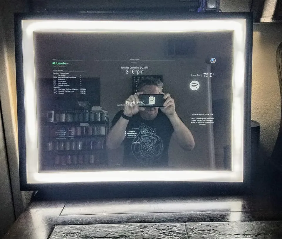 Framed Google Assistant Mirror w/Bright Vanity Light-32" Samsung 4K QLED in 30"X40"X3" Wood Frame