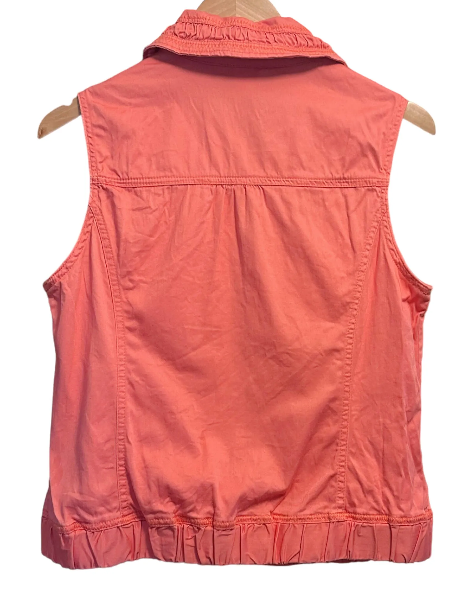 Soft Autumn Salmon Twill Drawstring Sleeveless Jacket