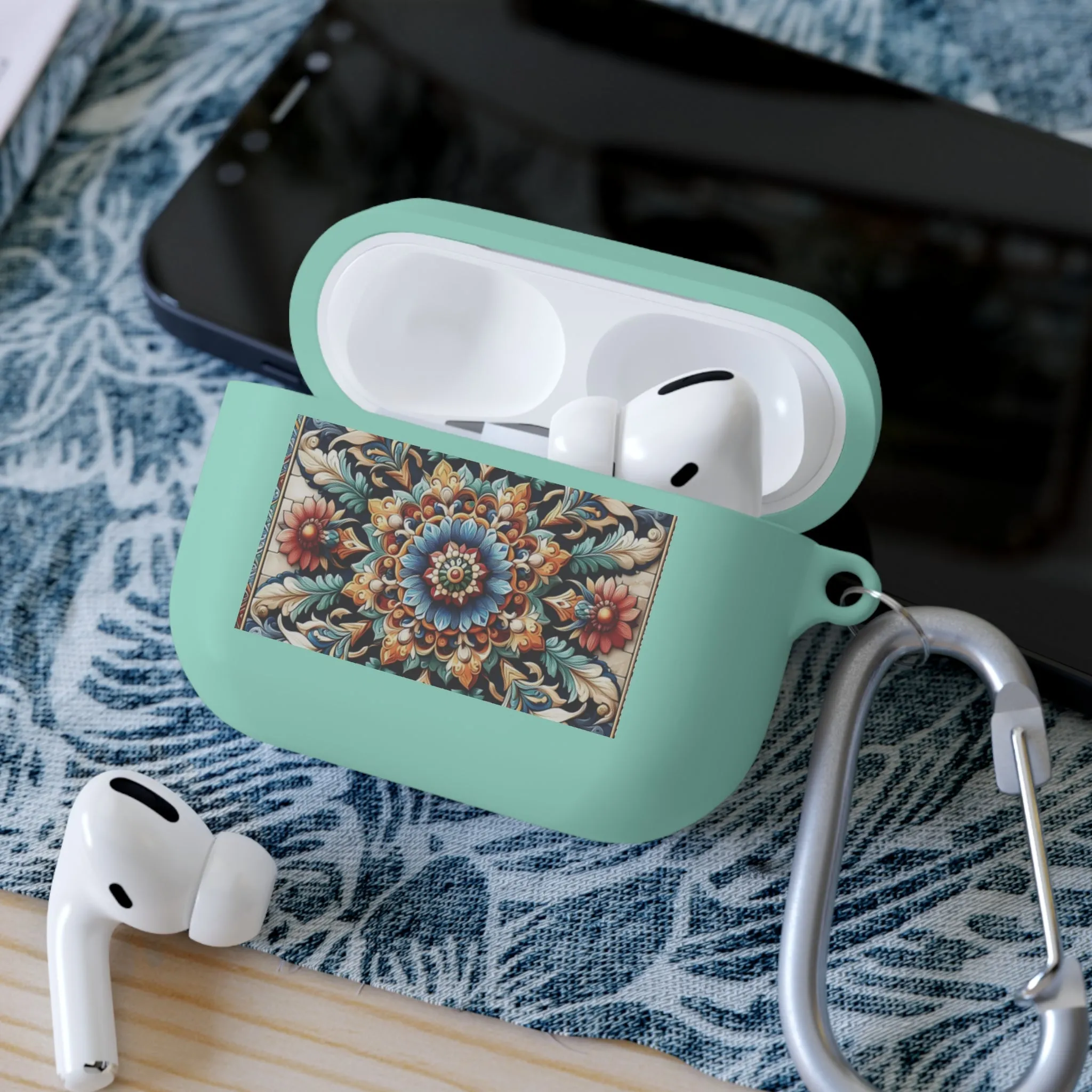 Traditional tile art flower pattern in pastel tones AirPods and AirPods Pro Case Cover
